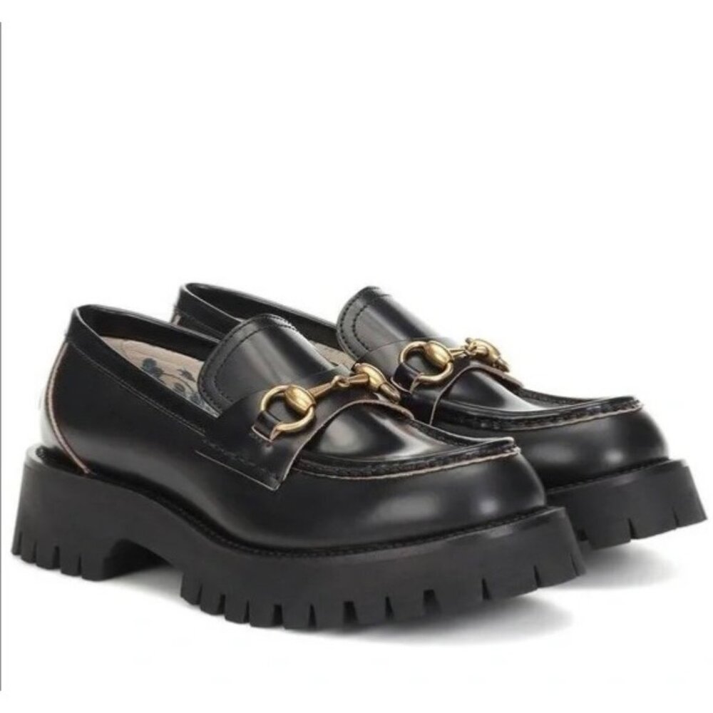 Gucci Women’s Cordovan Lux Harald Moccasin Platform Loafers Black EU35.5